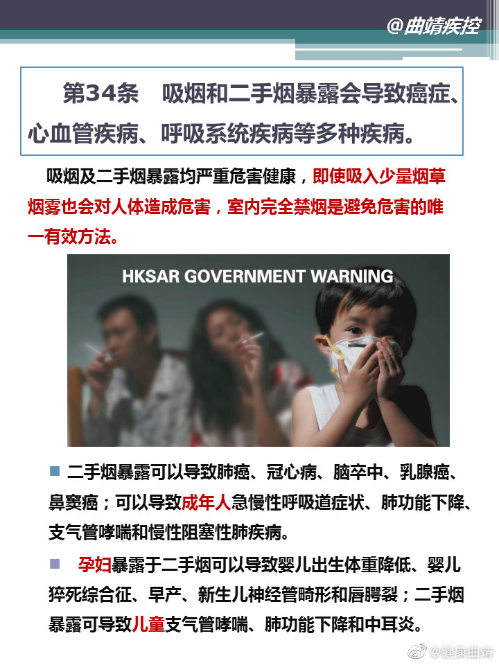 健康素养第34条——吸烟和二手烟暴露会导致癌症、心血管疾病、呼吸系统疾病等多种疾病
