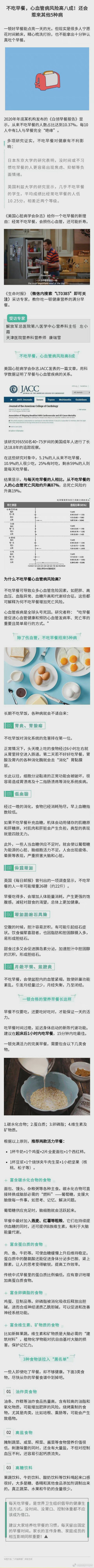 不吃早餐，心血管病风险高八成