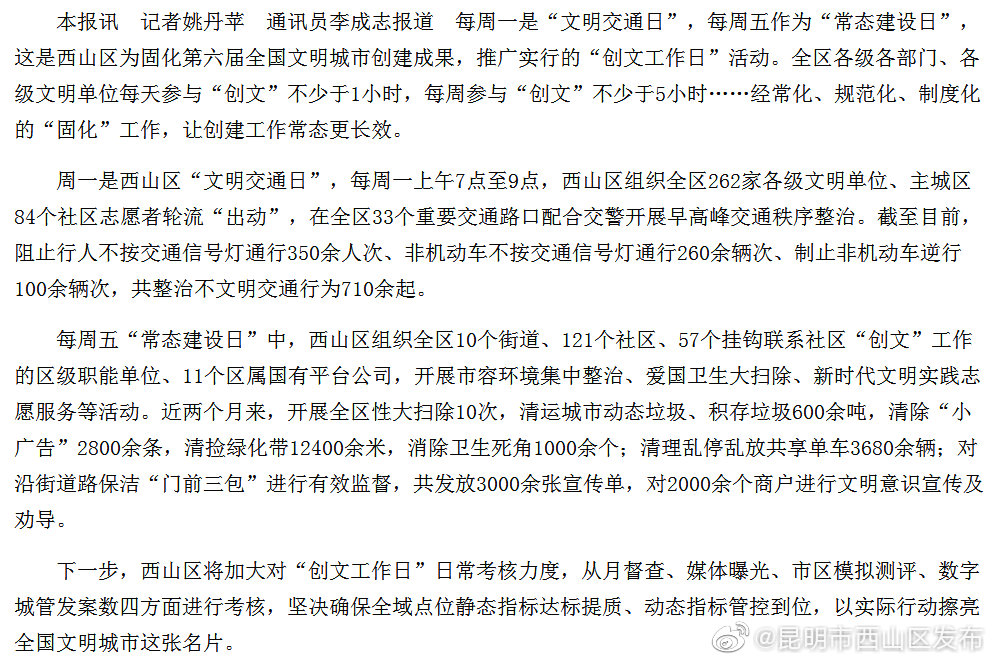 西山区“创文工作日”让文明建设常态长效