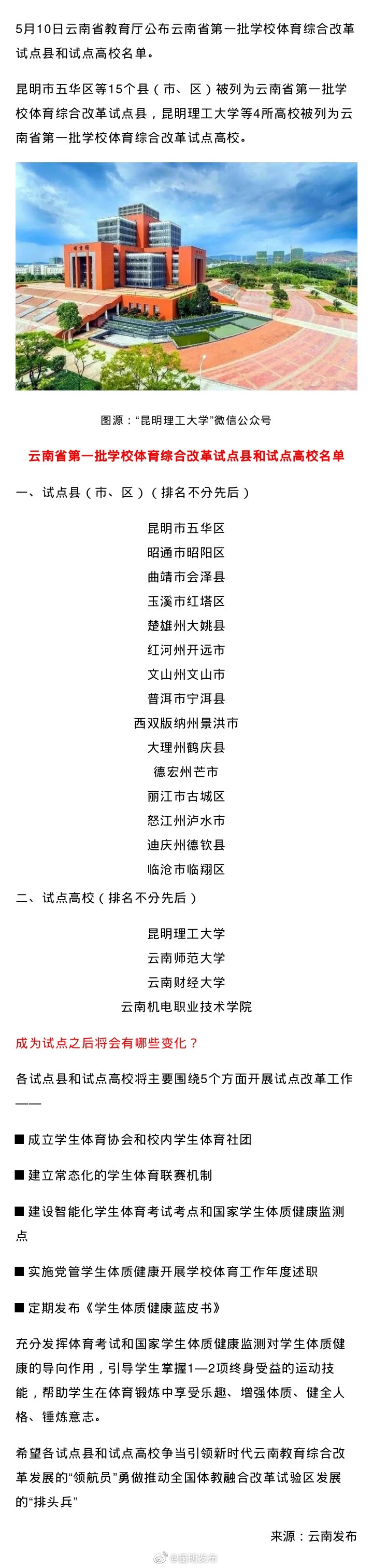 学校体育综合改革！昆明这个区成云南第一批试点