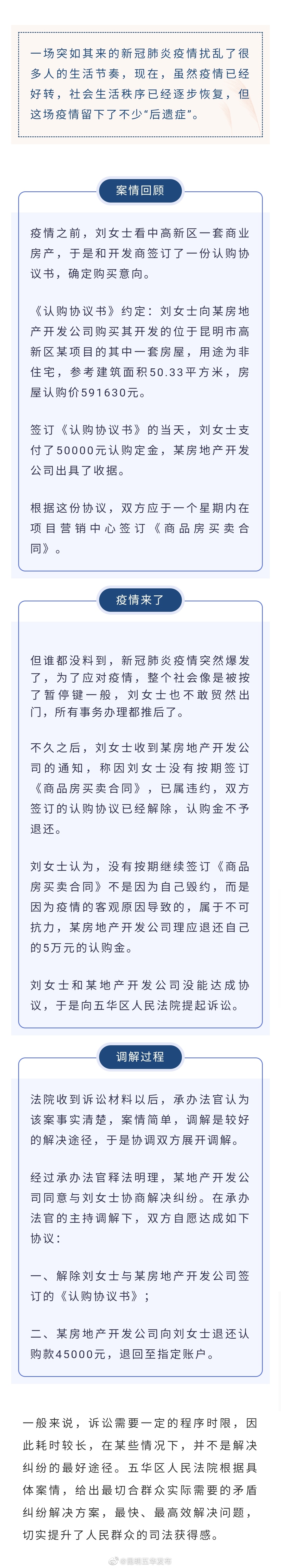 倾力调解 为当事人要回4万5千元房屋认购金