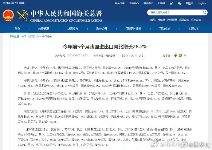 我国前5月进出口同比增长28.2%