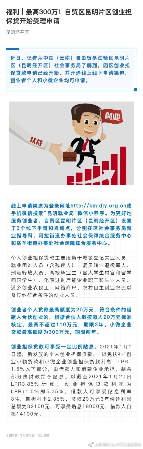  最高300万！自贸区昆明片区创业担保贷开始受理申请