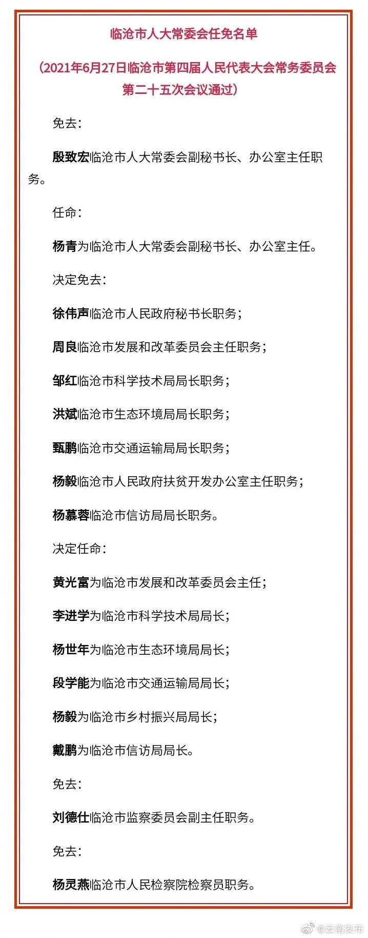 临沧市人大常委会通过一批人事任免名单