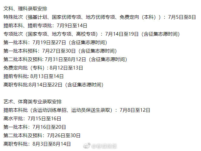 2021云南高招录取时间计划发布
