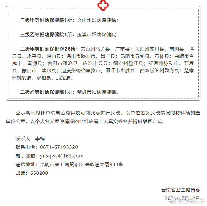 正在公示！云南这29所妇幼保健院等级评审结果公布