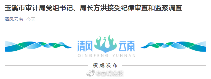 玉溪市审计局党组书记、局长方洪接受纪律审查和监察调查 