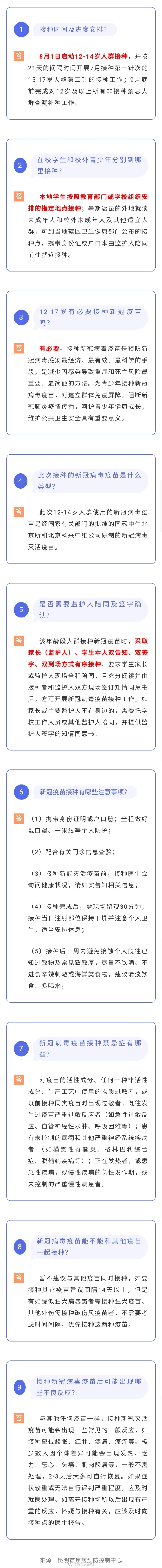 昆明市疾病预防控制中心关于12-14岁人群新冠病毒疫苗接种提示