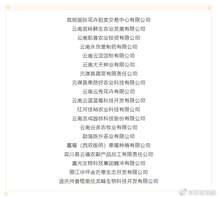 正在公示！云南19家企业拟申报第七批农业产业化国家重点龙头企业