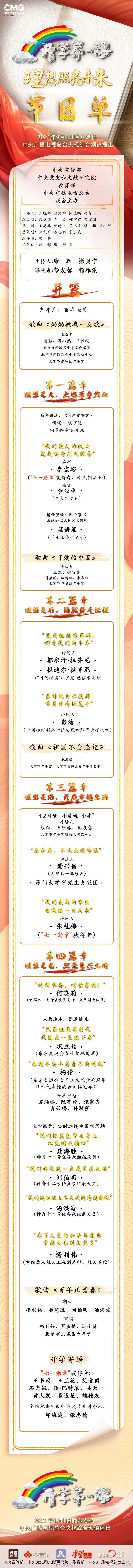 2021开学第一课节目单来了！今晚开讲！