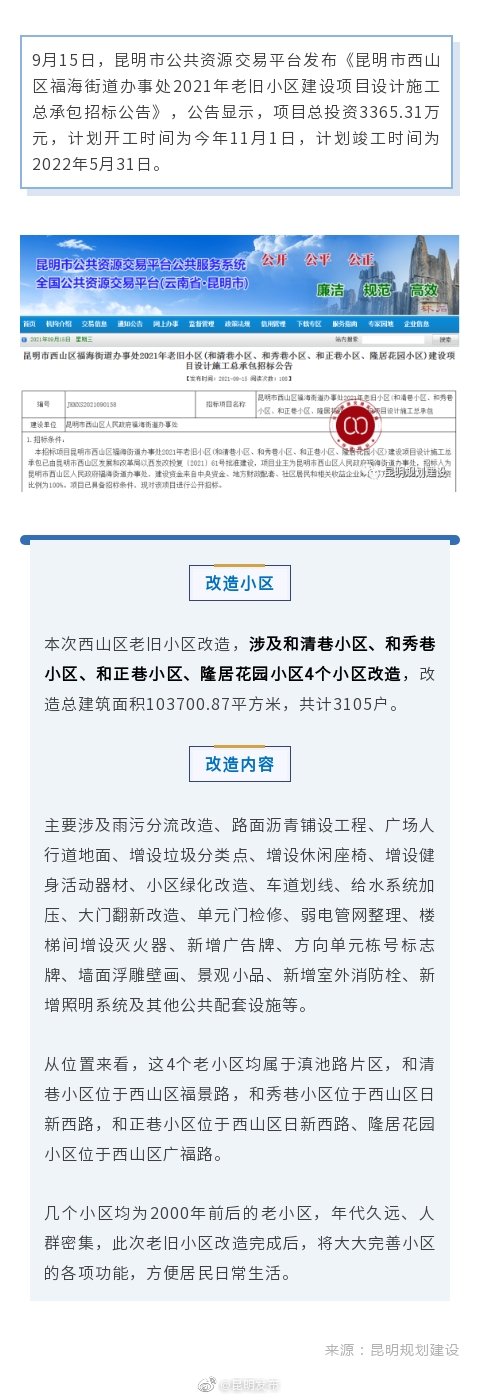 西山区这些老旧小区要改造啦→