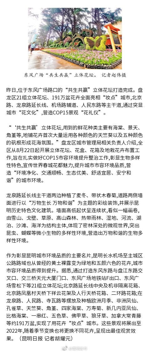 21组花坛191万盆花卉扮靓盘龙城市街景