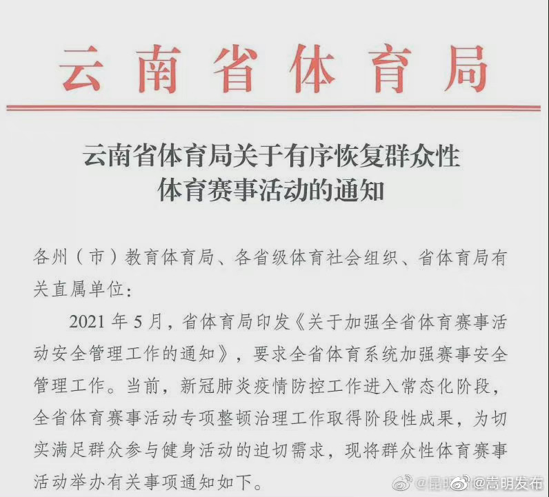 有序恢复群众性体育赛事活动！云南省体育局发布最新通知