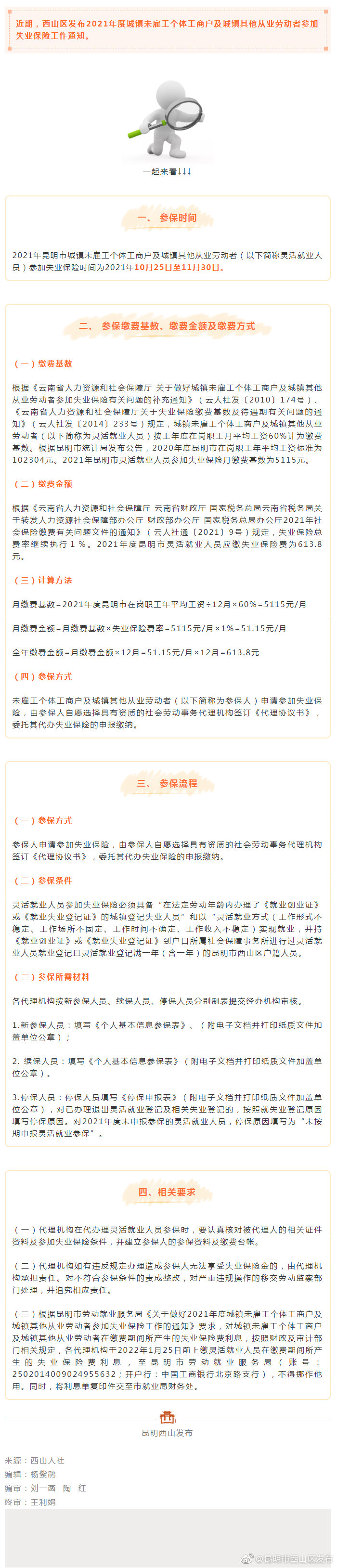 @西山劳动人员 2021年度失业保险这样办理→