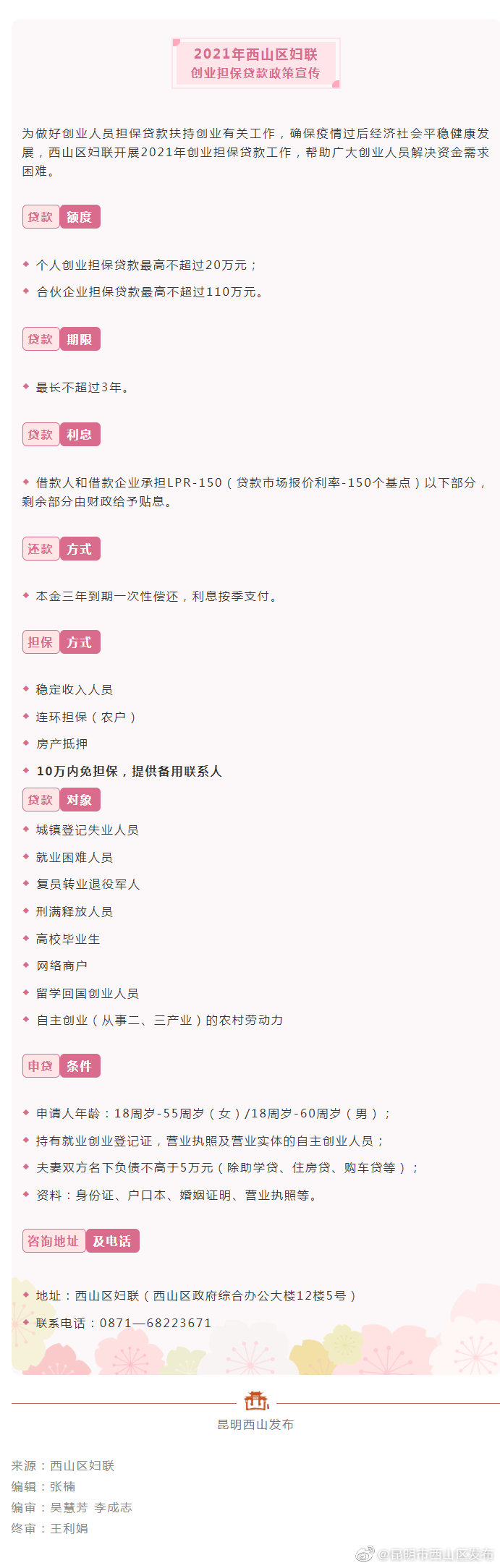 西山区创业担保贷款来啦！个人最高20万，合伙企业最高110万