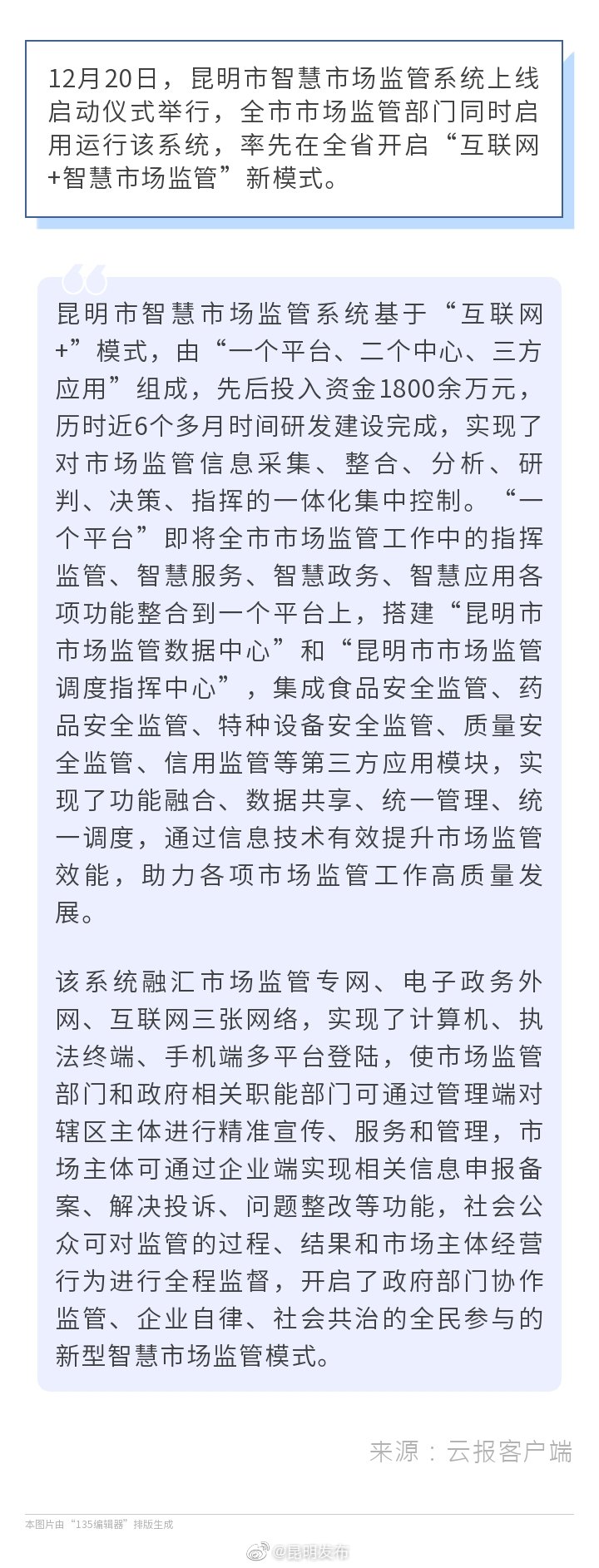 昆明智慧市场监管系统上线运行啦！