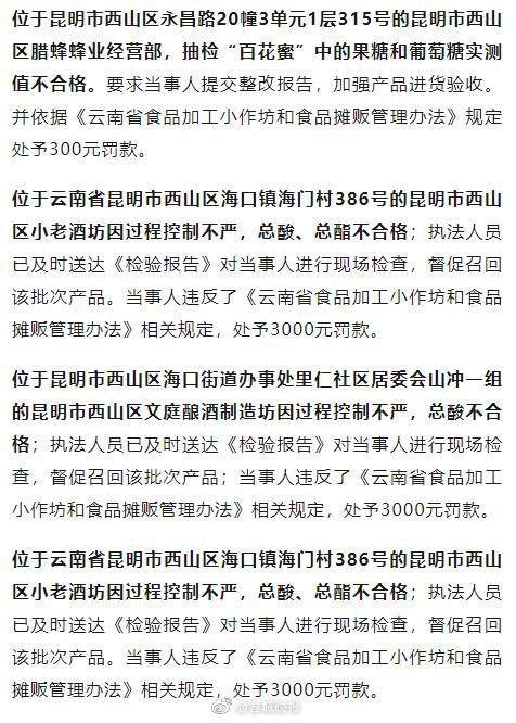 不合格！昆明这些包谷酒高粱酒百花蜜下架召回！
