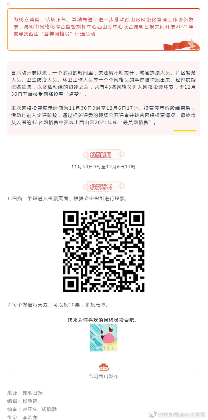 西山区“最美网格员”，等你来投票！