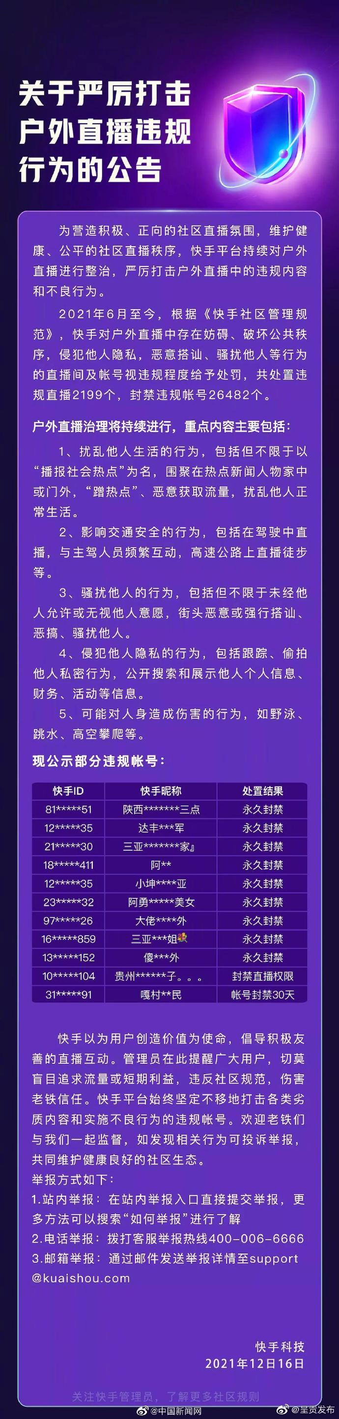 快手将打击围聚新闻人物蹭流量行为