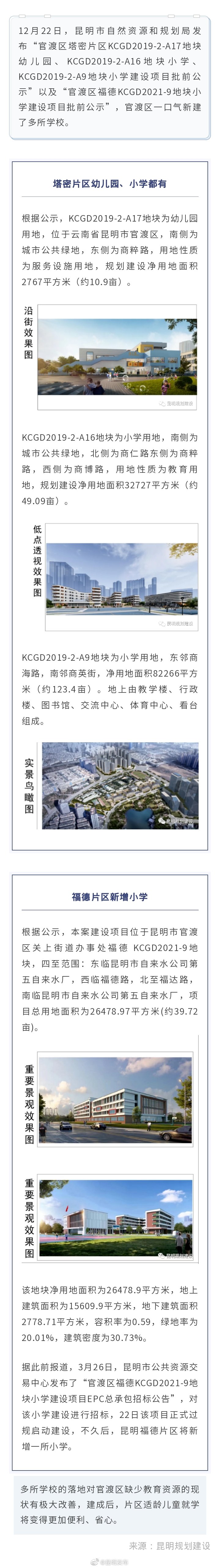 官渡区新增多所学校，涉及这两个片区
