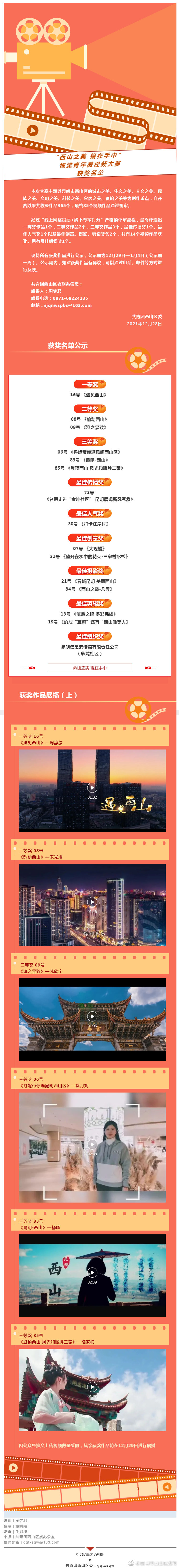 公示 | “西山之美 镜在手中”视觉青年微视频大赛获奖名单来了!