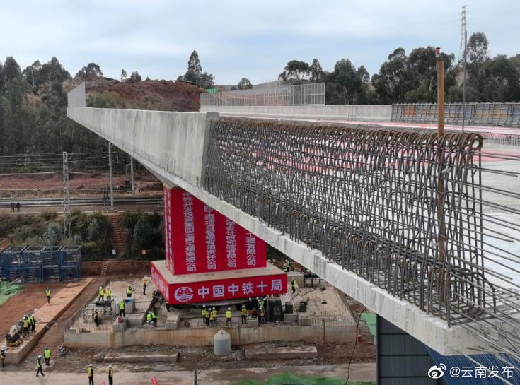 玉楚高速全线唯一转体T构桥成功转体