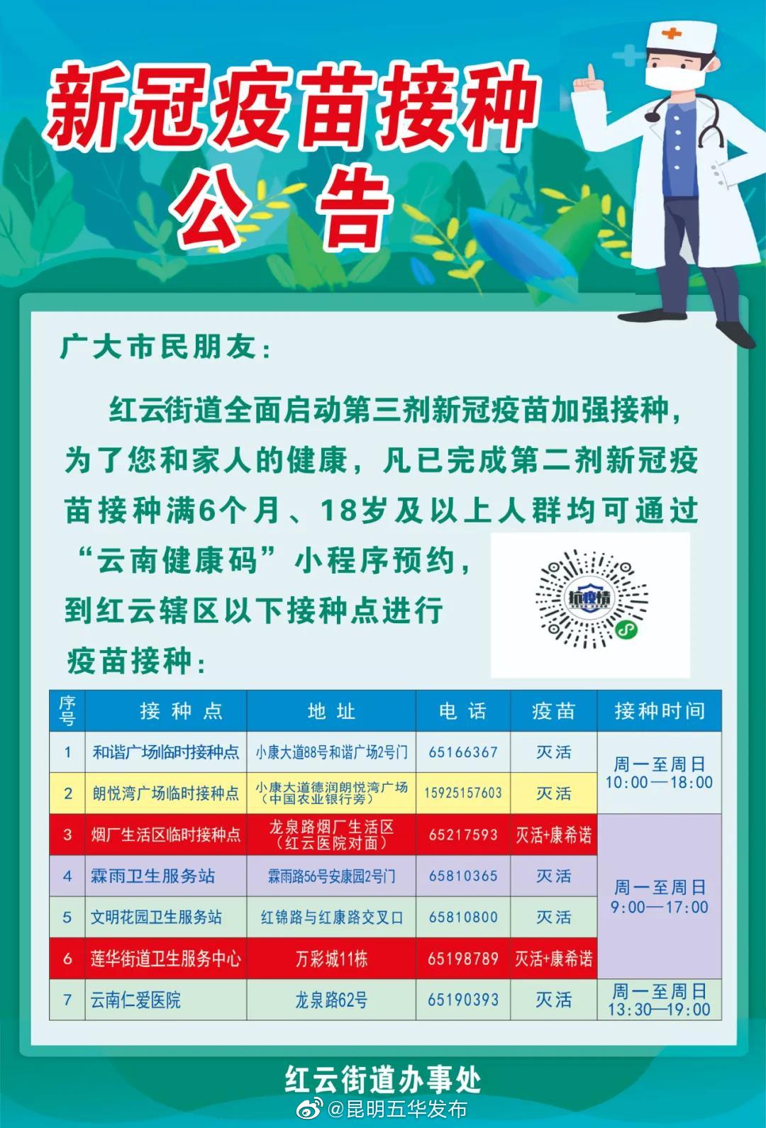 红云街道1月20日新冠疫苗接种信息