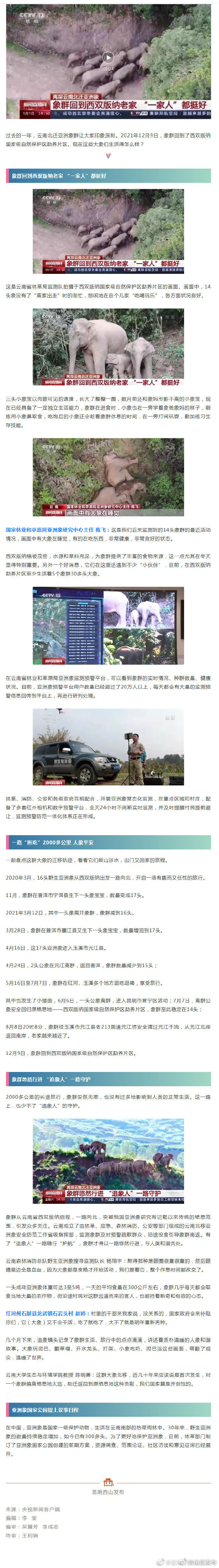 象群回到西双版纳老家后，“一家人”都挺好