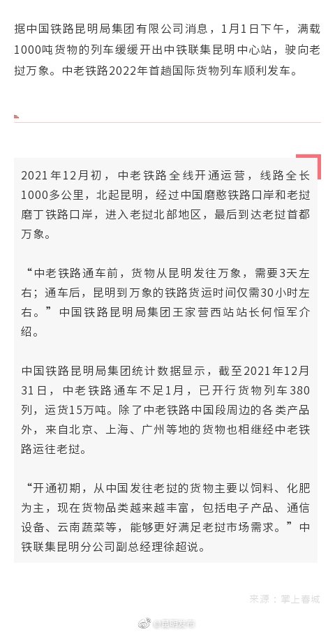 中老铁路新年首趟国际货物列车发车