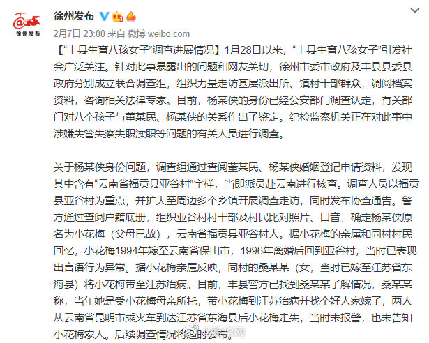 丰县生育八孩女子调查进展情况