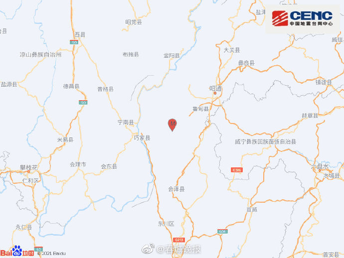 云南昭通市巧家县发生3.7级地震