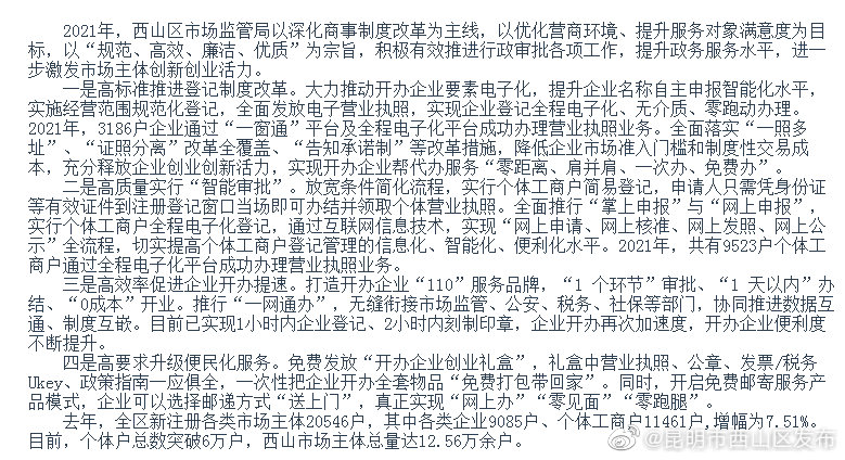 西山区市场监管局“四高”实现2021年新增 市场主体超2万户