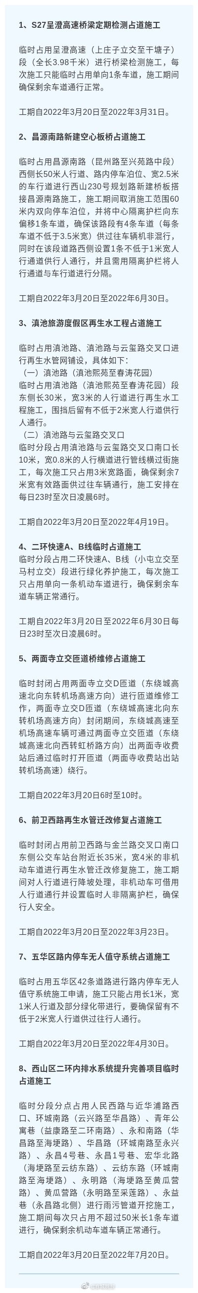 注意！昆明这些路段正在施工中→