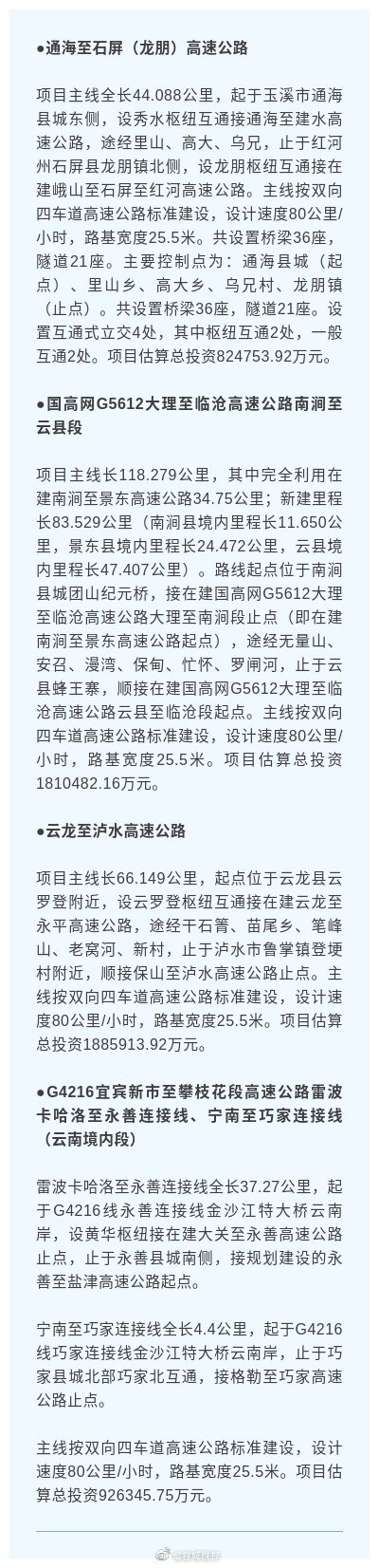 云南将建这些高速公路 总投资近545亿元
