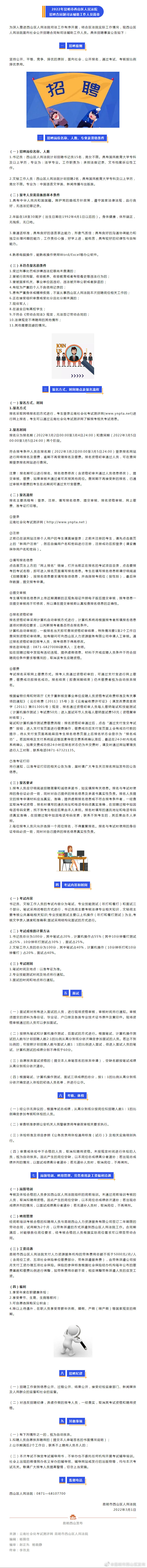 5000元/月、五险一金...西山区人民法院招聘17人