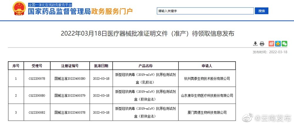 国家药监局又批准三家新冠抗原自测产品上市
