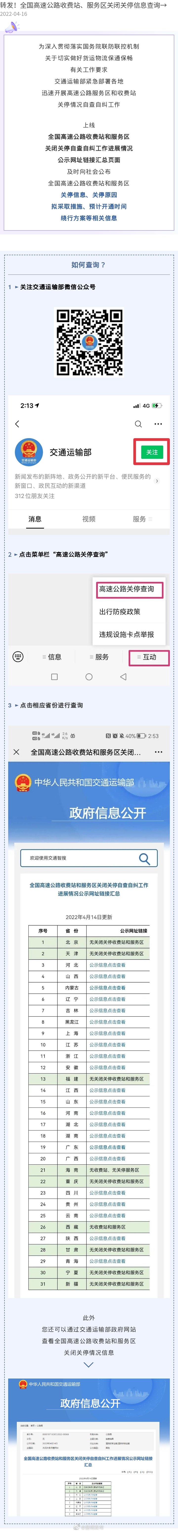 转发！全国高速公路收费站、服务区关闭关停信息查询→