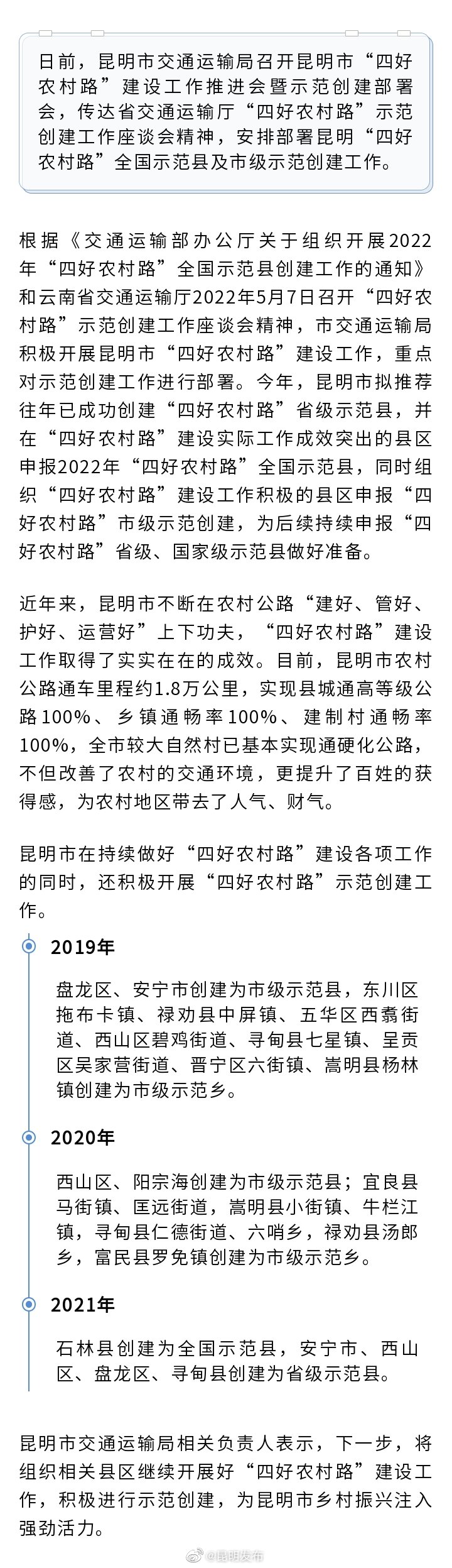 昆明大力推动“四好农村路”示范创建工作
