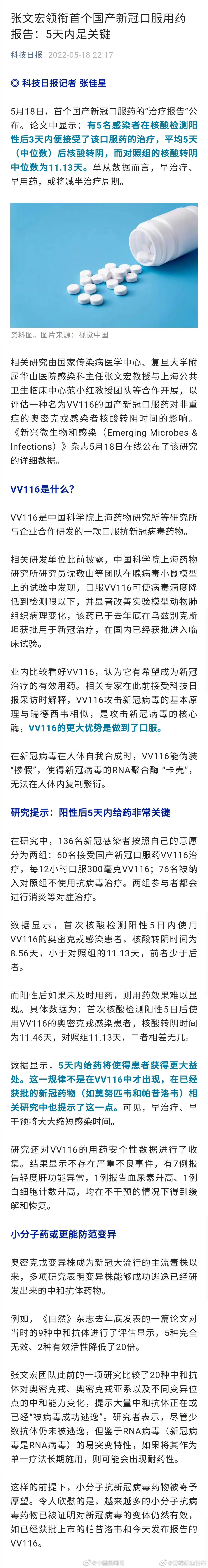 张文宏领衔首个国产新冠口服用药报告：5天内是关键