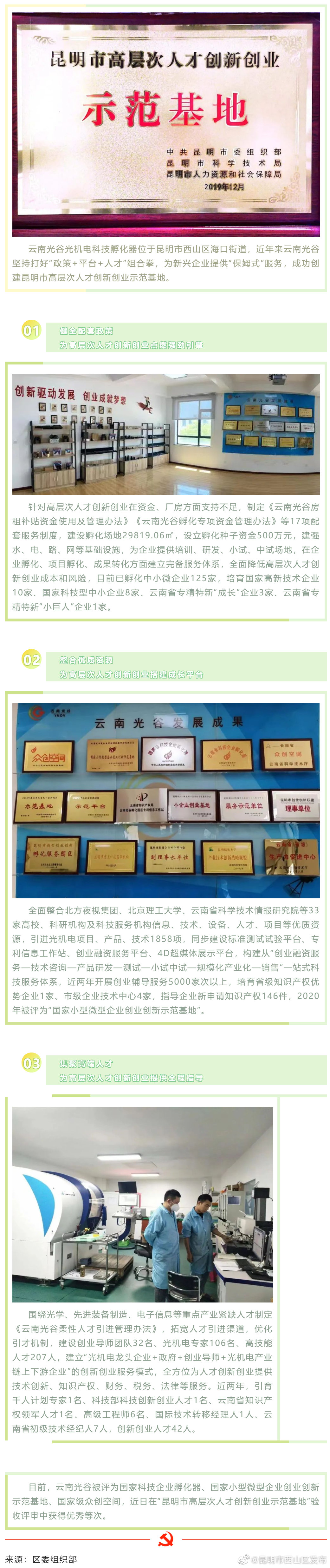 云南光谷打好“政策+平台+人才”组合拳 成功创建昆明市高层次人才创新创业示范基地