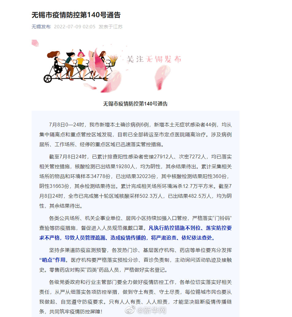 江苏无锡昨日新增本土“6+44”例