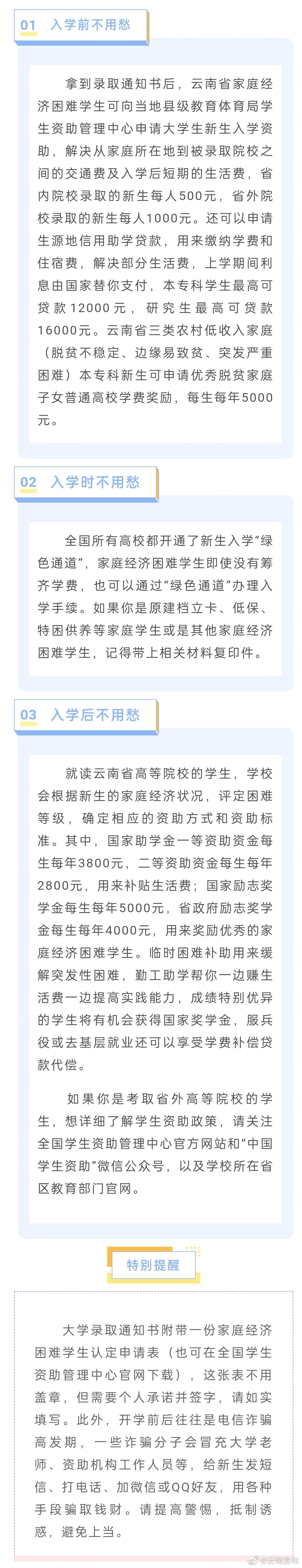 入学不用愁！云南这些资助政策了解一下↓