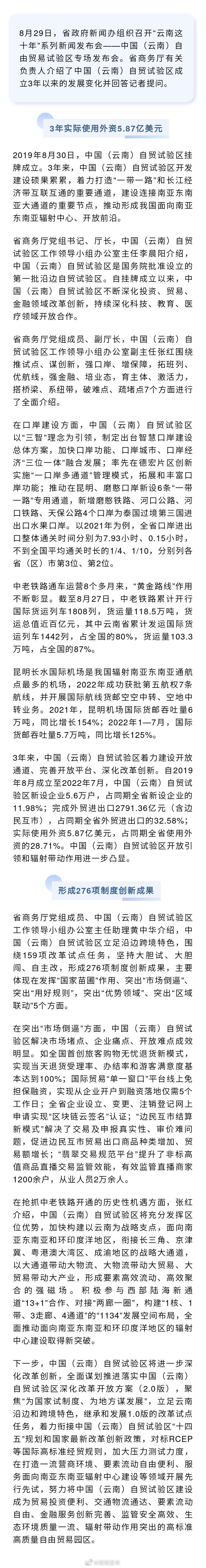 中国（云南）自贸试验区3年新设企业5.6万户