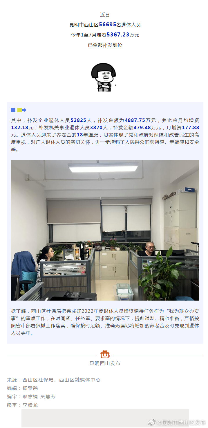 兑现5367万元！西山区完成2022年度退休人员增资调待任务