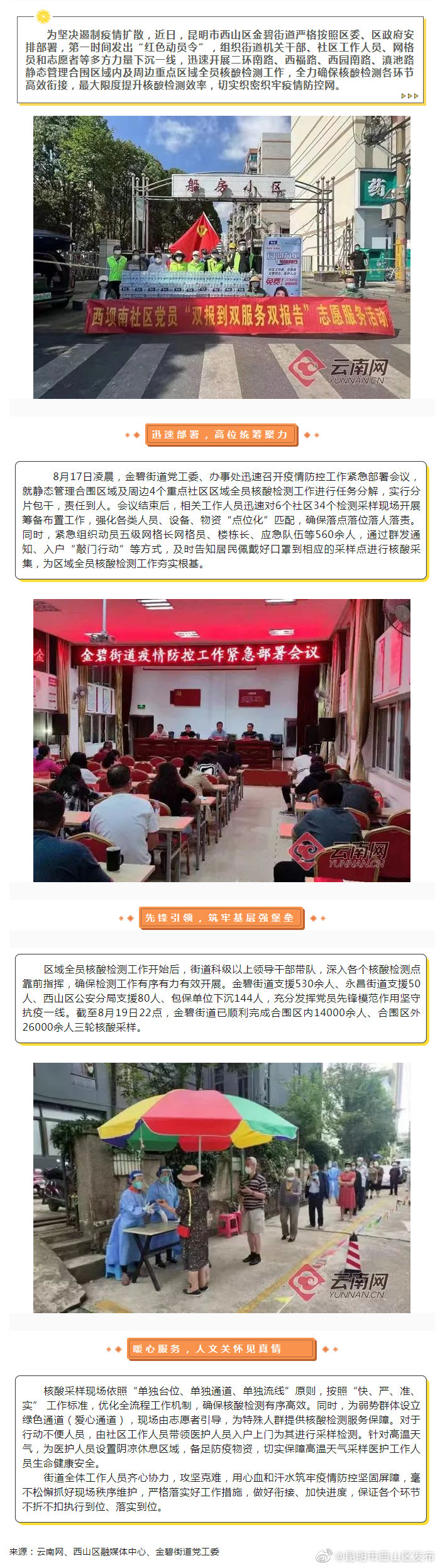 西山区金碧街道稳步推进静态管理及区域全员核酸检测