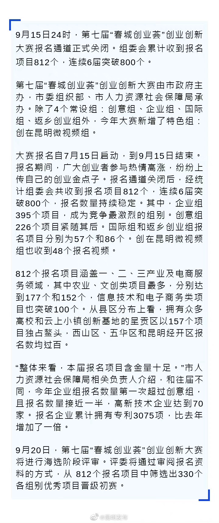 812个项目参赛 第七届“春城创业荟”晋级比赛即将展开