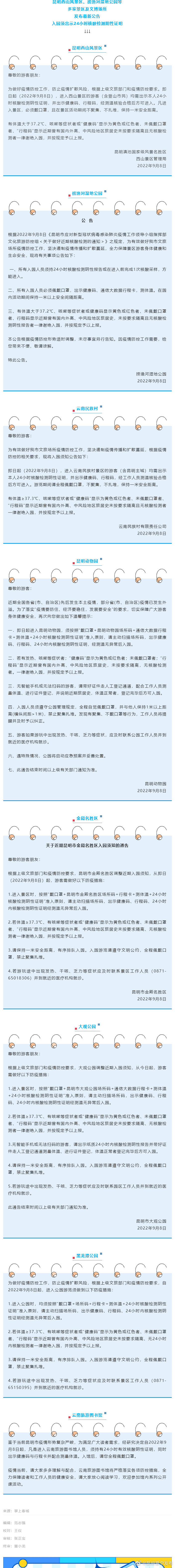 昆明多家景区需凭24小时核酸检测阴性证明入园