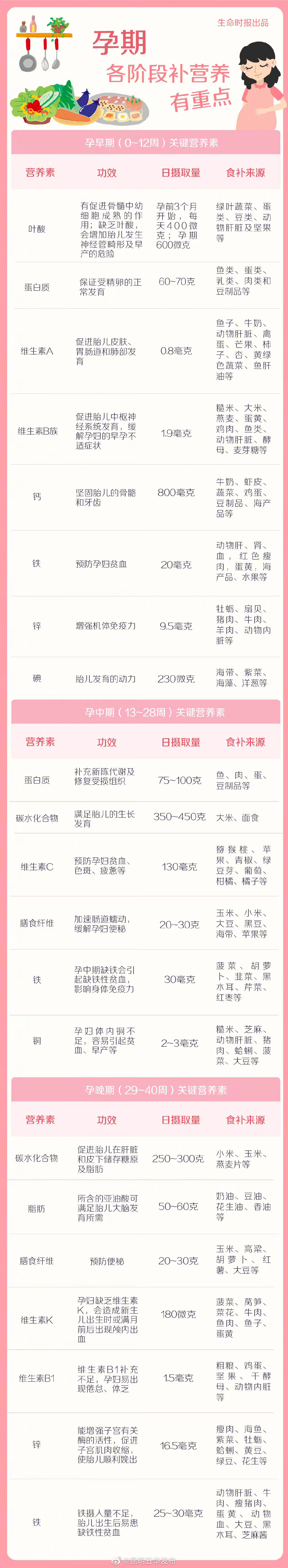 一表说清怀孕各阶段所需营养素