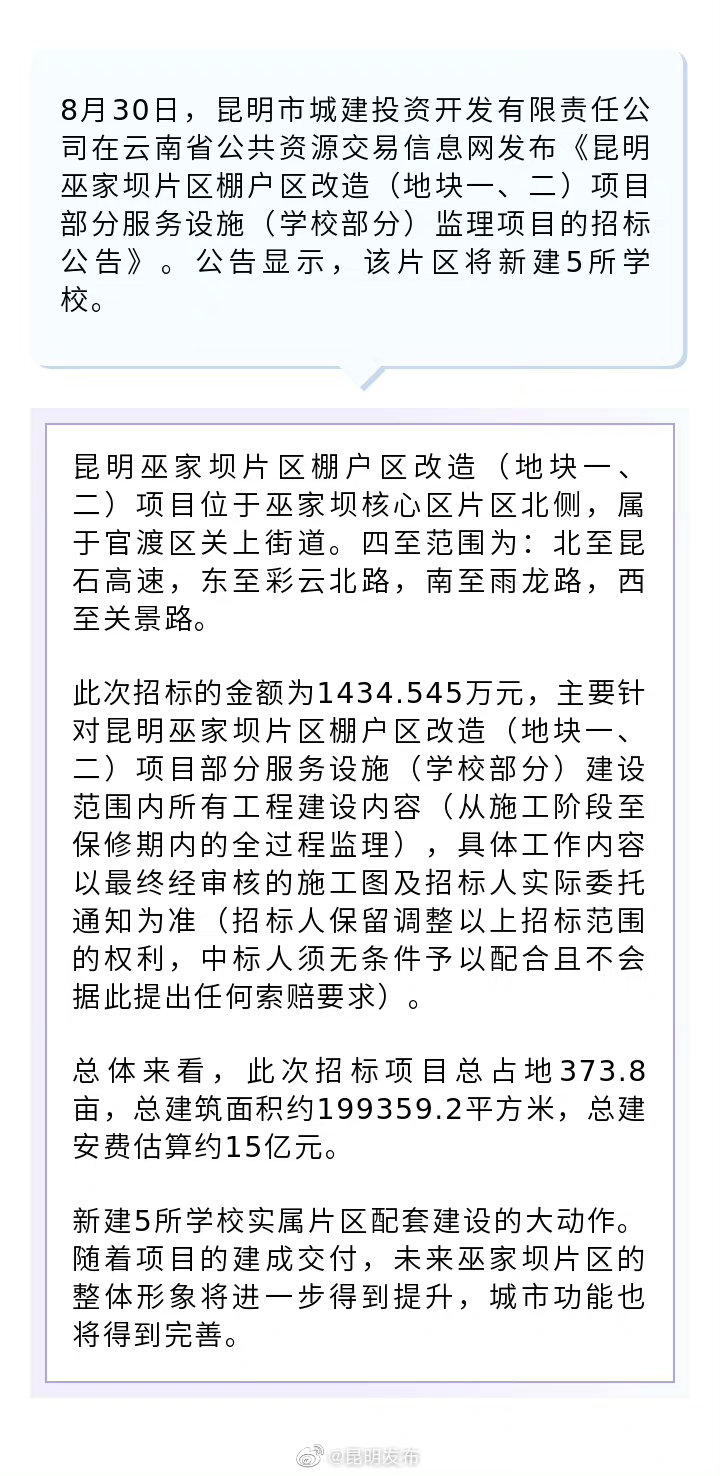 巫家坝片区棚改项目新建5所学校