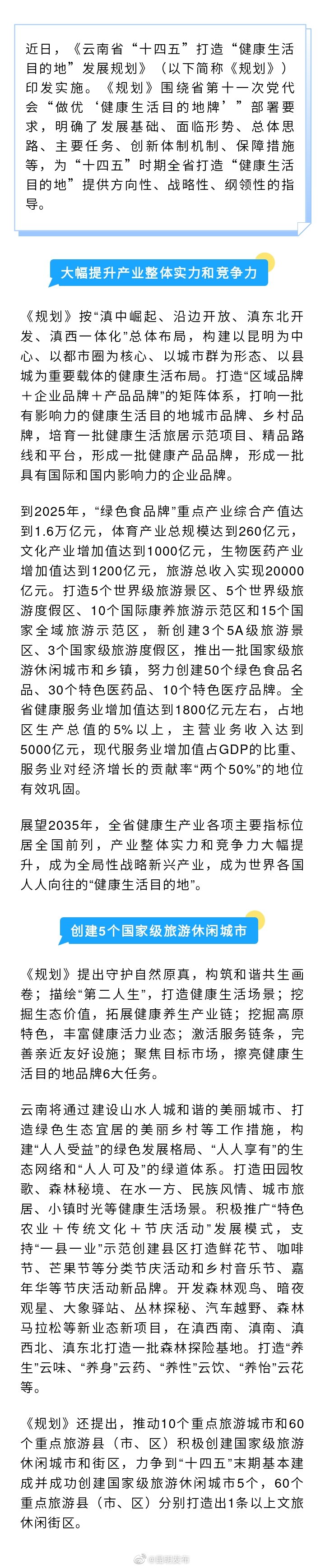 云南全力打造“健康生活目的地”